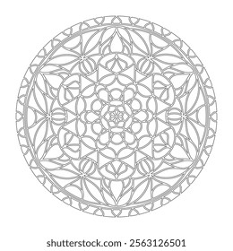 Symmetrical pattern in Tantric yoga of Buddhism and Hinduism. Contour mandala ornament for coloring and scrapbooking. A design element for the development of a color composition