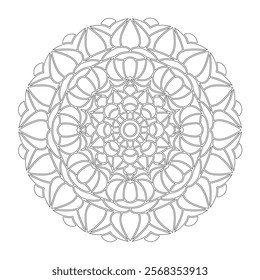 Symmetrical pattern in Tantric yoga of Buddhism and Hinduism. Contour mandala ornament for coloring and scrapbooking. A design element for the development of a color composition