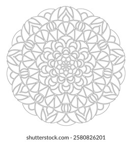 Symmetrical pattern in Tantric yoga of Buddhism and Hinduism. Contour mandala ornament for coloring and scrapbooking. A design element for the development of a color composition