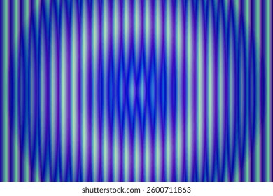 Symmetrical pattern of vertical blue and purple lines with a central round like design. Abstract background.