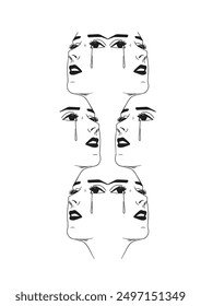 symmetrical pattern of women faces with tears