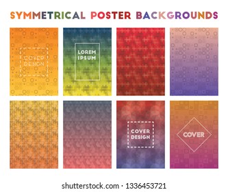 Symmetrical Poster Backgrounds. Adorable geometric patterns, radiant vector illustration.