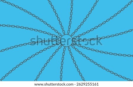 Symmetrical radial chain design featuring interconnected links extending from a central circle on a vibrant blue background
