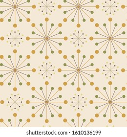 Symmetrical radial seamless pattern of dots. Mid-century style.