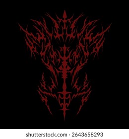 Symmetrical red neo tribal cyber sigilism clip art vector collection for clothing design, logos, streetwear, tattoos, stickers — editable.