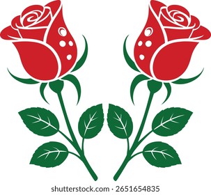 Symmetrical Red Rose Flower Vector Illustration for Wedding or Valentine's Day