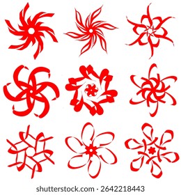 Symmetrical red and white floral pattern, for logo design, textile or tattoo.