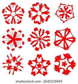 Symmetrical red and white floral pattern, for logo design, textile or tattoo.