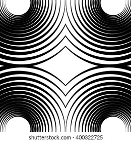 Symmetrical repeatable pattern with concentric circles, rings. Circular geometric pattern. Black and white, monochrome background