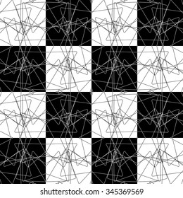Symmetrical repeatable pattern with random lines. Vector.