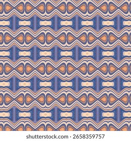 Symmetrical repeating abstract pattern in earthy tones of beige and blue with a soft wavy texture, perfect for fabric, wallpaper, or digital backgrounds.