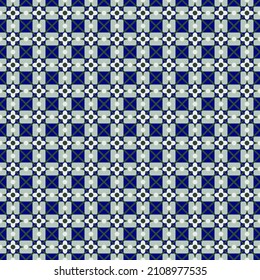 Tartán simétrico de patrón geométrico azul sin costura. Patrón para textiles, baldosas, papel de envoltura, cubiertas