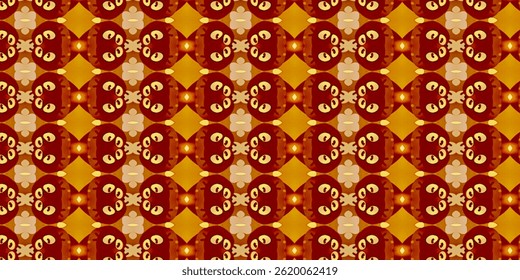 Symmetrical Seamless Cartoon Face Pattern in Warm Palette