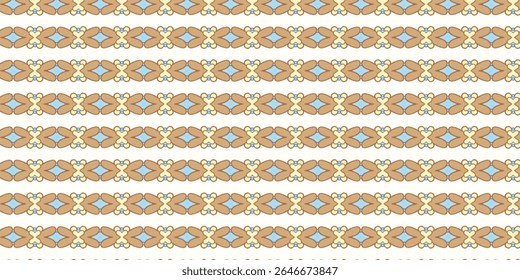 Symmetrical seamless floral pattern in earthy tones with soft blue accents, ideal for fabric prints and elegant digital designs.