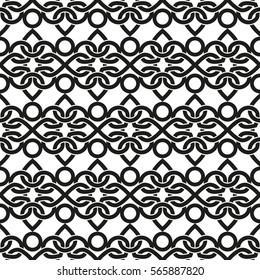 Symmetrical seamless geometric pattern of interwoven lines. Vector pattern on a white background.