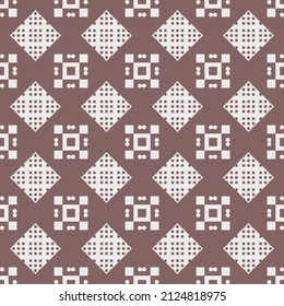 patrón blanco geométrico simétrico sin costuras sobre fondo burdeos que consiste en cuadrados para baldosas, textiles, alfombras, cubiertas, sitios web, fondos, salvapantallas, paquetes de regalo, postales