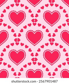 Symmetrical seamless pattern with hearts. 