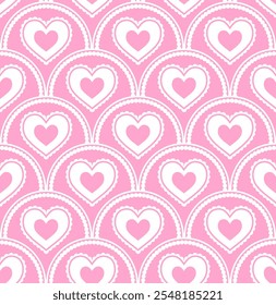 Symmetrical seamless pattern with layered heart motifs in an arched shape. Perfect for Valentine's Day or other love themed projects. 