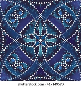 Symmetrical seamless pattern of ornamental dots. Abstract background vector design.