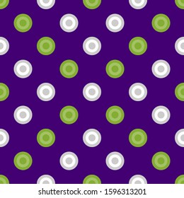 Symmetrical seamless pattern of two types of checkers. Isolated on a purple background. Flat vector illustration.