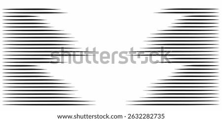 Symmetrical set of black comic-style tapered speed lines on a white background. Ideal for manga, anime, action scenes, motion effects, and dynamic graphic design emphasizing energy and direction.