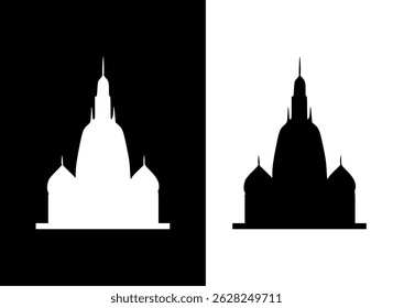 A symmetrical silhouette of a dome structure, displayed in black and white.