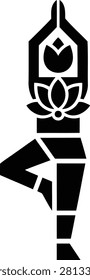 Symmetrical SIlhouette Of A Human Figure Practicing Yoga Tree Pose Symmetrically to form a Column. Ideal For Spas, Meditation Clubs, And Wellness Centers.