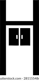 A Symmetrical Silhouette Of Modern Double Elevator Doors Inside Two Pillars. Perfect For Architecture Firms, Interior Designers, And Lift Services