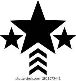 A Symmetrical Silhouette Of A Star Rising Over Chevron Arrow Bars. Suitable For Customer Reviews, Quality Ratings, and Outstanding Achievements.