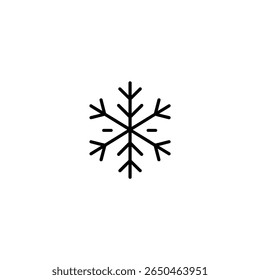 Símbolo simétrico de copo de nieve de seis puntas. Arte minimalista de línea en blanco y negro para invierno, Clima frío o diseños de vacaciones. Aislado sobre fondo blanco.