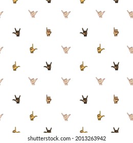 Symmetrical small-patterned modern seamless pattern from the American sign language I love you on a transparent background 