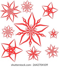 Symmetrical snowflake or flower logo design set.