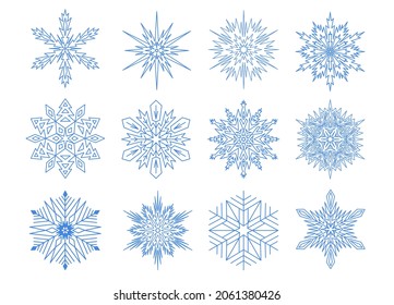 Symmetrisches Schneeflocken-Set, Snowflake-Stern-förmig. Vektorgrafik