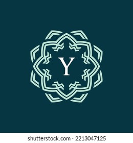 symmetrical and sophisticated flower petal letter Y logo. technological and modern floral emblem. lotus flower alphabet emblem