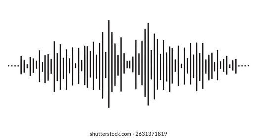 Symmetrical Sound Wave Vector - Audio Waveform Line Art Isolated on White Background