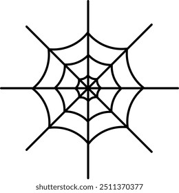 Symmetrical spider web design, line art logo.