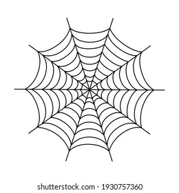 Symmetrical spider web. Halloween spider web isolated on white background. Outline vector illustration