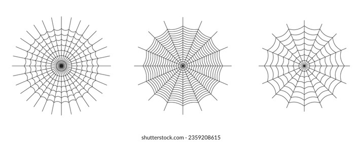 Symmetrical spider web icons set. Geometric halloween badge. Minimal spooky sticker. Gift wrapping, home decor and textiles. Social media element.