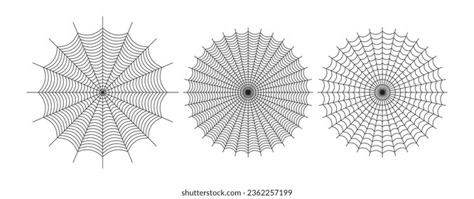 Symmetrical spider web icons set. Geometric halloween badge. Minimal spooky sticker. Gift wrapping, home decor and textiles. Social media element.