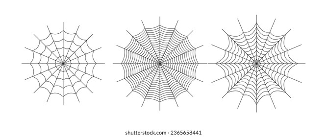 Symmetrical spider web icons set. Geometric halloween badge. Minimal spooky sticker. Gift wrapping, home decor and textiles. Social media element.