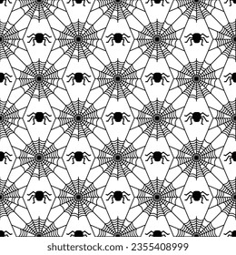 Symmetrical spider web seamless pattern. Modern geometric halloween background. Minimal spooky holiday texture. Gift wrapping, home decor and textiles. Social media element.