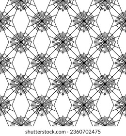 Symmetrical spider web seamless pattern. Modern geometric halloween background. Minimal spooky holiday texture. Gift wrapping, home decor and textiles. Social media element.