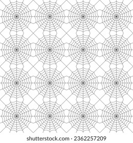 Symmetrical spider web seamless pattern. Modern geometric halloween background. Minimal spooky holiday texture. Gift wrapping, home decor and textiles. Social media element.