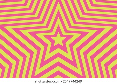 Symmetrical star pattern with concentric lines in vibrant yellow and pink. This bold and dynamic design is perfect for eye-catching backgrounds, modern art projects, or decorative elements.