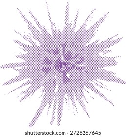 Um padrão abstrato simétrico, semelhante a uma estrela, renderizado em tons sutis e variados de lavanda e roxo, criado usando uma técnica de pontilhamento com numerosos pequenos pontos de meio-tom 