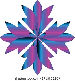 Um padrão floral simétrico, semelhante a uma estrela, apresentando magenta em negrito e gradientes ciano contra um fundo branco.