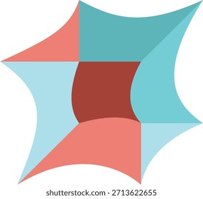 A symmetrical star-like pattern in teal and red shades, created from intersecting geometric shapes
