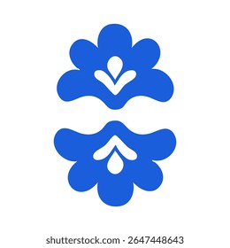 Symmetrical, stylized floral motif in vibrant blue, with white accents.