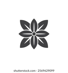 A symmetrical, stylized flower with six petals radiating from a central circle.