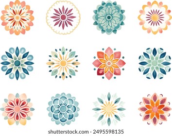 symmetrical stylized watercolor Mandala. Delicate watercolor flower mandala, Floral Watercolor Mandala Clipart, watercolor illustration of Muslim mandala Ramadan concept.